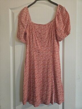 Francesca's Red Floral Puff-Sleeve Women's Dress